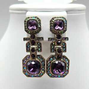 Heidi Daus Purple & Aurora Borealis Swarovski Crystal Clip-On Earrings Art Deco